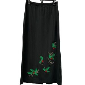 VTG. Quacker Factory‎ Christmas Skirt Medium Holiday Party Holly Sequin 90s